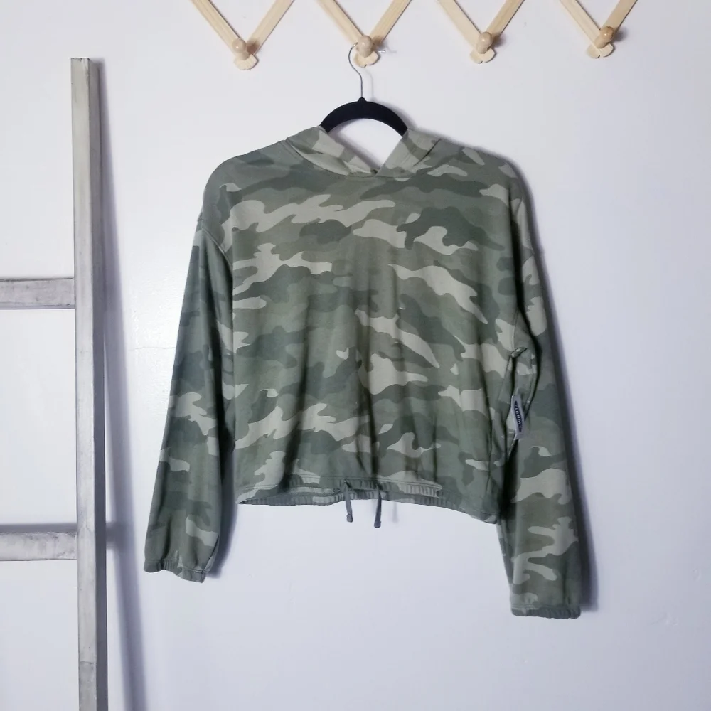 NWT OLD NAVY GIRL'S CROPPED GREEN CAMO HOODIE SIZE XL 14-16
